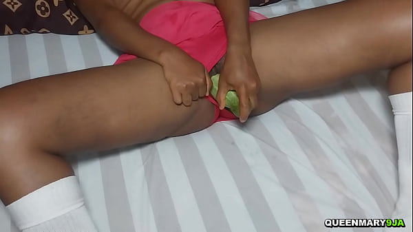 College Girl Shoves Huge Cucumber Deep Into Tight Pussy