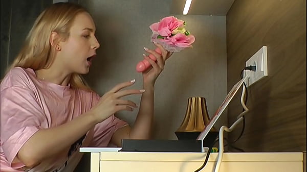 Petite Blonde Coed Alecia Colors Monster Dick in Her Book