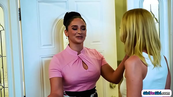 Busty MILF Stepmom Licks Blonde Stepdaughter’s Hairy Pussy