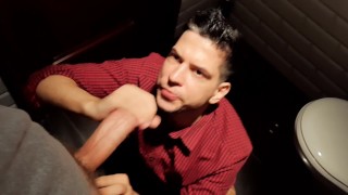 Natural Cumshot on My Face in a Shopping Mall Bathroom