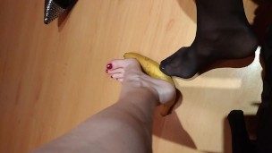 Toes Tied Up in Banana Bliss – Red Heels Satisfy His Craving