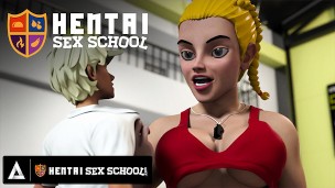 Blindfolded Student Gives Teacher Mind-Blowing Cunnilingus Orgasm in the Classroom