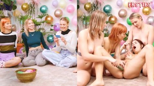 Lesbian Frenzy Ignited at Ersties’ Dare Ring Game 5-Way Orgy