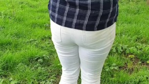 Pee-Stained Perfection – White Jeans Soaked to the Brim in a Golden Flood